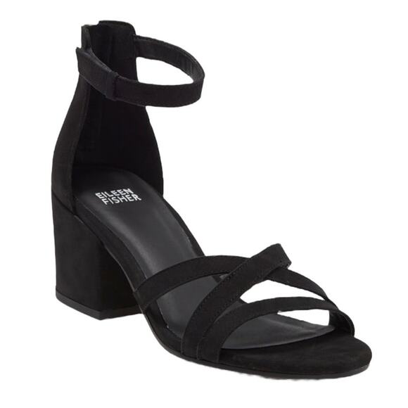 Eileen Fisher Shoes - Eileen Fisher NWOB Jazzy Block Heel Sandal Size 9.5 Black Suede Open Toe Nubuck